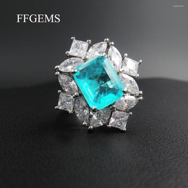 Cluster Rings FFGems Vintage 925 Sterling Silver Paraiba Tourmaline Gemstone Wedding Engagement Diamonds Big Gift Fine Jewelry Wholesale