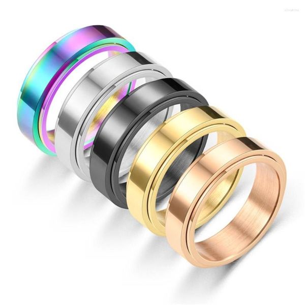 Anillos de racimo Fidget Anxiety Spinner Ring Oro / Negro / Plata Color Acero inoxidable Luna giratoria para Mujeres Hombres Punk Joyería antiestrés