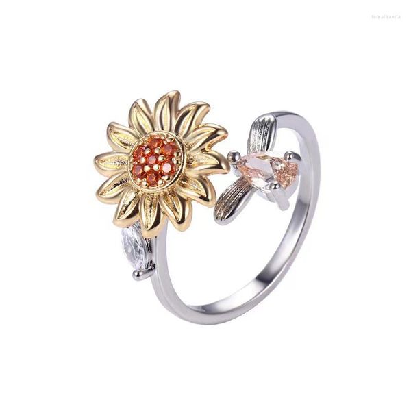 Cluster Anneaux Fidget Anneau Tournesols Rorate Anxiété Spinner Jouets Europe Et Amérique Créativité Fille Femmes Cadeaux