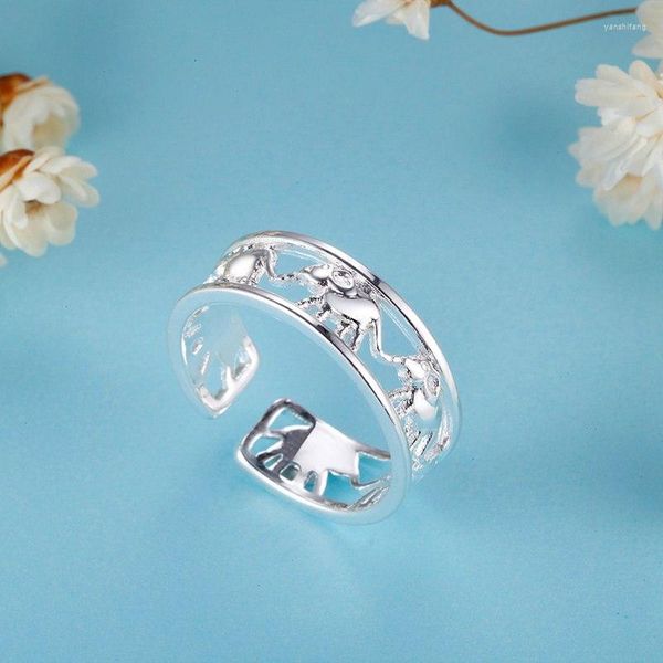 Cluster Anneaux Fine Fashion 925 Sterling Silver Elephant Pour Femmes Réglable Mariage Happy Party Gift Street All-match Jewelry