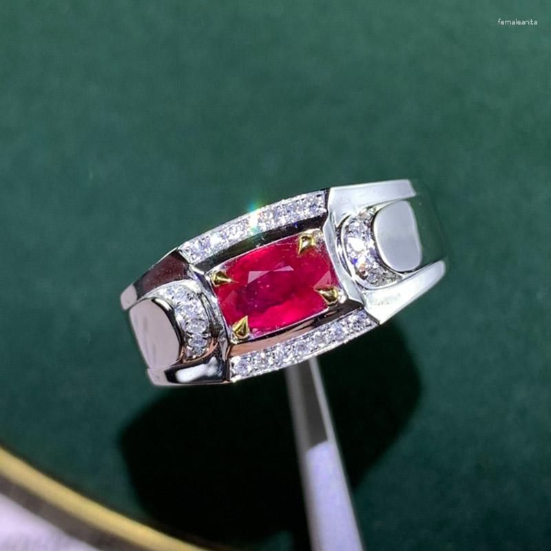 Klusterringar fina smycken 18k vitt guld 0,62CT ouppvärmda rubin herrar ädelsten ring engagemang diamant för man anpassad designtillverkare