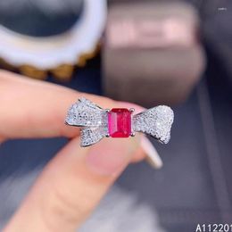 Bagues de cluster Fine Jewelry Argent sterling 925 incrusté de pierres précieuses naturelles Rectangle de mode de luxe Ruby Support de bague de style OL pour femmes