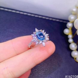 Clusterringen Fijne sieraden 925 Sterling Silver Inset met Natural Gem Dames Fashion Plain Blue Topaz Verstelbare ringondersteuning Detecti