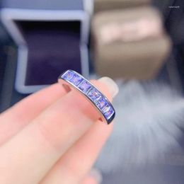 Bagues de cluster Fine Bijoux 925 Sterling Silver Inset avec pierres précieuses naturelles Femmes Classic Square Tanzanite Bague de rangée réglable Suppor