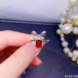 Cluster Rings Fine Jewelry 925 Sterling Silver Inset With Natural Gems Women # 39; s Lovely Bowknot Red Garnet Support de bague réglable