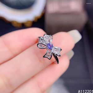 Clusterringen Fijne sieraden 925 Sterling Silver Inset met natuurlijke edelsteen luxe mode Bowknot Ladies Tanzanite ol Style Ring Support