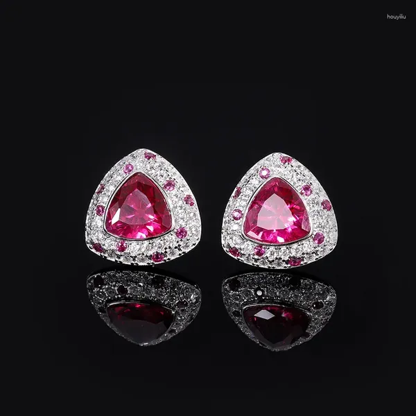 Anillos de racimo Joyería fina Plata de ley 925 Cubic Zircon Ruby Piedra sintética Triángulo Pendientes de piedras preciosas para mujeres