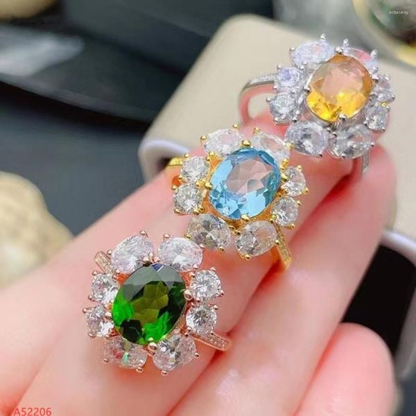 Bagues de grappe Fine Jewelry 925 Sterling Silver Natural Diopside Citrine Blue Topaz Ladies Ring Party Birthday Gift Marry Girl Got Fianced