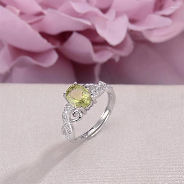 Anillos de racimo, joyería fina para mujer, peridoto Natural, piedra preciosa de 8 6mm, anillo verde ovalado de Plata de Ley 925, bisutería clásica R-PE001