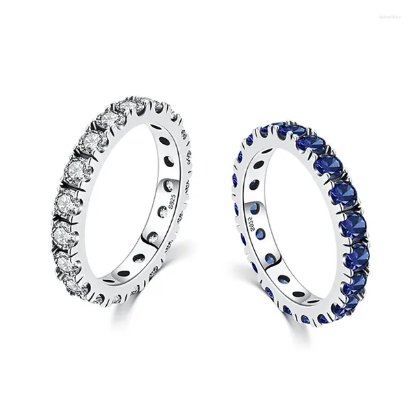 Bagues de cluster Fine Bijoux Luxe Full Blue Diamond Bague de fiançailles 925 Sterling Argent Vintage Tempérament Zircon Doigt pour les femmes