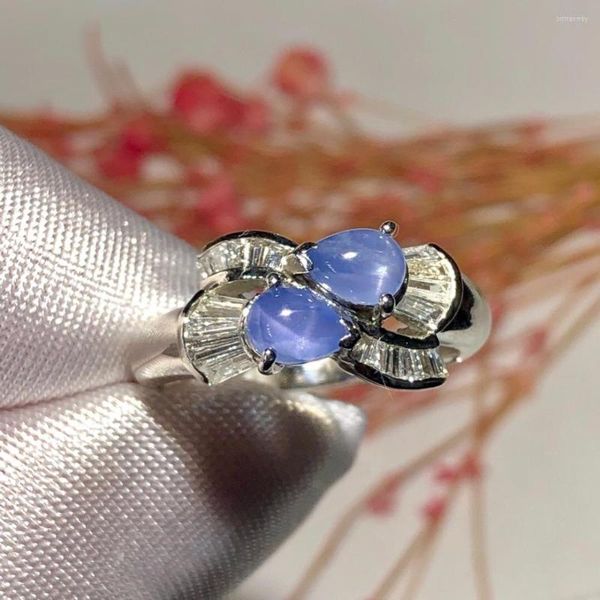 Cluster Rings Fine Jewelry Pt900 Réel Platine Or Naturel Étoile Bleu Saphir 1.4ct Pierres Précieuses Diamants Femme Mariage