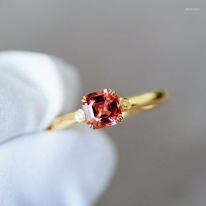 Cluster ringen fijne sieraden puur 18K geel goud natuurlijk rode toermalijn 0.63ct edelstenen diamanten geschenk vrouwelijk voor vrouwen ring
