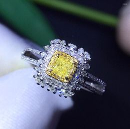 Anéis de cluster jóias finas real 18k 0.22ct facny luz amarelo diamante casamento noivado feminino para mulheres anel de diamantes