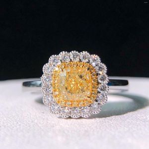 Cluster ringen fijne sieraden echt 18K goud 1,00ct gele diamant bruiloft verloving vrouwelijk voor vrouwen diamanten ring tx