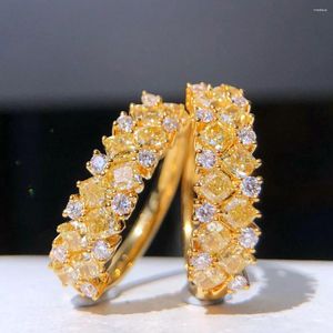 Cluster Ringen Fijne Sieraden Echte 18K Goud 1.167ct Gele Diamanten Bruiloft Verloving Vrouwelijke Voor Vrouwen Ring TX
