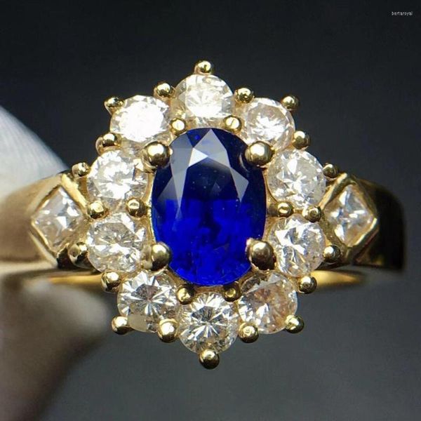 Bagues en grappe bijoux fins véritable 18K naturel 0.87ct bleu Royal saphir pierres précieuses or diamants pierre femmes bague pour femme