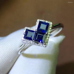 Bagues de grappe bijoux fins véritable or blanc 18 carats naturel 1.21ct bleu saphir pierres précieuses diamants pierre bague femme pour les femmes