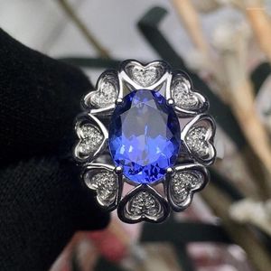 Cluster anneaux fine bijoux réel 18k d'or blanc au750 tanzanite naturelle pierre précieuse 2.6ct femelle pour les femmes anneau