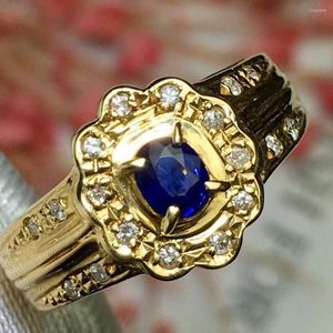 Cluster ringen fijne sieraden echt 18K geel goud natuurlijk 0.35ct blauw saffier edelsteen diamanten stenen mannelijke ring voor mannen