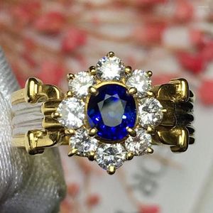 Clusterringen Fijne sieraden Echte pt900 18k Rose Gold Natuurlijk 0.6ct Blue Saffier edelsteen diamanten stenen mannelijke ring voor mannen