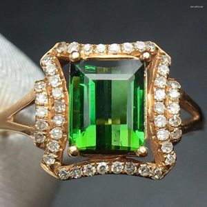 Cluster Ringen Fijne Sieraden Echt Puur 18 K Goud Natuurlijke Groene Toermalijn Edelstenen 1.9ct Diamanten Mannelijke Bruiloft Man's