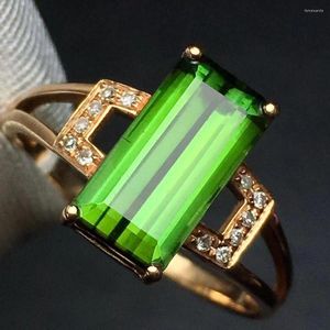 Cluster ringen fijne sieraden echt puur 18 K goud natuurlijke groene toermalijn edelstenen 3.1ct diamanten mannelijke trouwman's