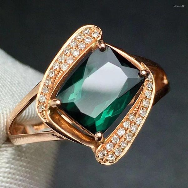 Anillos de racimo Joyería fina Oro puro real de 18 K Piedras preciosas de turmalina verde natural Diamantes de 2,2 quilates Hombre de boda para hombre