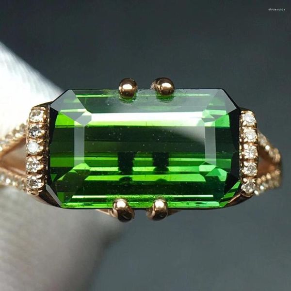 Bagues à grappes Bijoux fins Véritable or pur 18 carats Tourmaline verte naturelle Pierres précieuses 3,6 carats Diamants Homme Mariage Homme