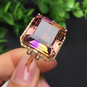 Cluster ringen fijne sieraden echt puur 18k goud natuurlijke ametrine edelsteen vrouwelijke bruiloft voor vrouwenring