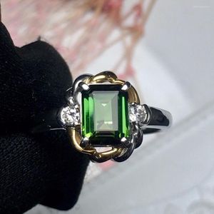 Bagues en grappe Bijoux fins Réel Pur Pt900 Or Naturel Tourmaline Verte Pierres Précieuses 1.2ct Diamants Homme Mariage Homme