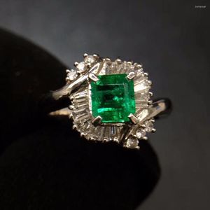 Cluster Rings Fine Jewelry Réel Pur Pt900 Or Colombie Origine Émeraude 0.895ct Gemme Diamants Bijoux Femme Pour Femme Bague