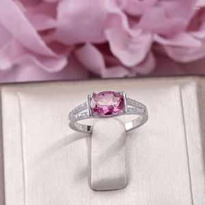 Cluster Rings Fine Jewelry Solid S925 Silver Pour Les Femmes 8 6mm Rose Topaze Naturel Ovale Gemme Anneau Réglable Anillos Mujer R-TO018