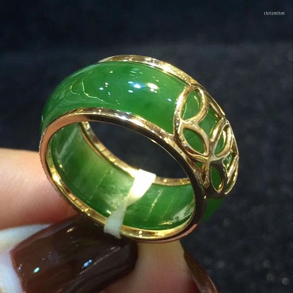Cluster Rings Fine Jewelry Bijoux unisexe Bague en pierre de jade vert Taille: 7 # 8 #
