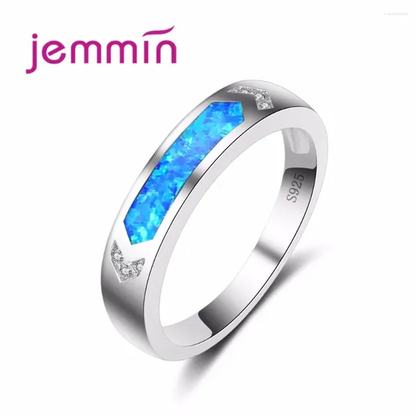 Anillos de racimo Joyas de plata de ópalo fino para el anillo de boda azul de las mujeres 925 Sterling Valentine's Day Tamaño del regalo: 6-7-8-9