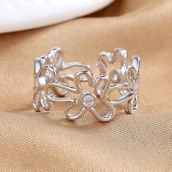 Bagues en grappe Fine S925 bague en argent Sterling or/argent torsadé fleur Zircon pour les femmes mode luxe fiançailles fête cadeau bijoux