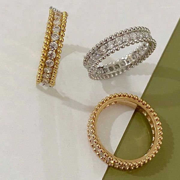 Anillos de racimo Fino Diseñador de calidad superior Estrecho Diamante completo Plata Rosa Oro Marca Anillo Mujeres Joyería de lujo Tendencia