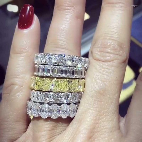 Cluster Rings Finger Five Styles 925 SILVER PAVE SETTING FULL Simulé DIAMOND ETERNITY ENGAGEMENT WEDDING Ring SET Fine JEWELRYCluster Rit