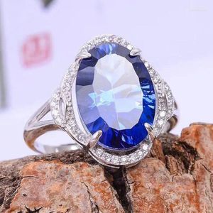 Cluster Ringen Vinger Ring Natuurlijke Echte Blauwe Topaas 925 Sterling Zilver Groothandel Voor Mannen Of Vrouwen Gem: 10 14mm