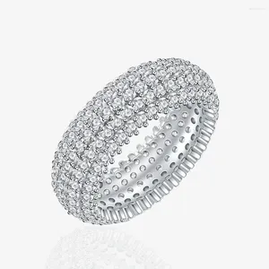 Cluster anneaux cinq rangées pleines de diamants micro-sets rond arcs ring ins style luxe 925 bijoux en gros argent sterling