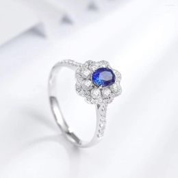 Anillos de racimo FIY Anillo de zafiro azul 0.426ct Real 18K Oro Natural Unheat Piedra preciosa Diamantes Piedra Mujer