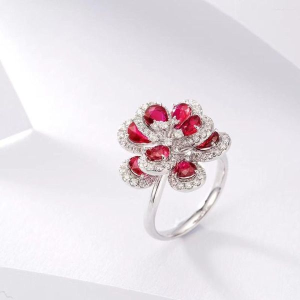 Bagues de cluster Fiy Natural 3.066ct Bague rubis rouge Diamants Bijoux Anniversaire Femme pour les cadeaux de la Saint-Valentin pour femmes