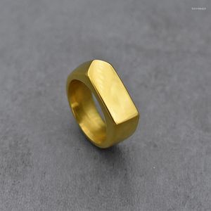 Cluster Ringen Platte Top Klassieke Eenvoudige Gladde Roestvrij Stalen Ring Mode Mannelijke Sieraden Accessoires Trouwring Goud Kleur