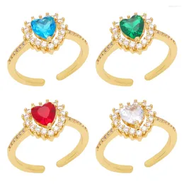 Cluster Anneaux Flola Copper Zircon Red Heart For Women plaqué Gold Slim Open Empilable Bijoux Cadeaux Hart Rigp74