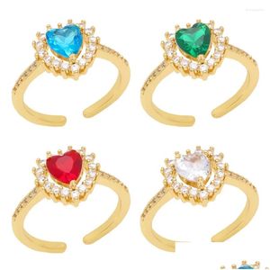Cluster Anneaux Flola Copper Zircon Red Heart For Women plaqué Gold Slim Open Empilable Bijoux Gift Hart Rigp74 Drop Delivery Ring DHHO0