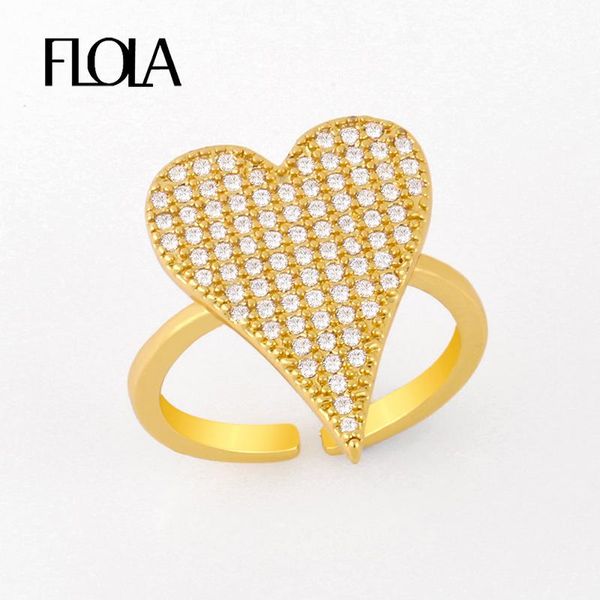 Anneaux de cluster FLOLA CZ Pave Crystal Heart Open Cuff pour femmes avec pierre or réglable bague bijoux anniversaire cadeau Rigj41