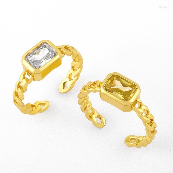 Anillos de racimo FLOLA Chapado en oro Cadena de eslabones de bordillo Piedra blanca Puño abierto para mujeres Anillo de cristal ajustable Regalos de joyería al por mayor Rigk55