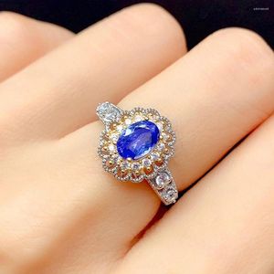 Cluster ringen bloem snijden blauw kristal saphire edelstenen bling zirkon diamanten voor vrouwen wit goud kleur sieraden bijoux bruiloft cadeau
