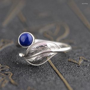 Bagues en grappe FNJ 925 bague en feuille d'argent pour femmes bijoux Original pur S925 Sterling naturel Lapis Lazuli Agate rouge