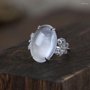 Clusterringen FNJ 925 Zilveren ring voor vrouwen sieraden Origineel pure S925 Sterling Butterfly Albite Jade White Stone