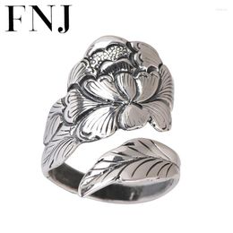 Bagues en grappe FNJ 925 argent Rose fleur taille réglable Original S925 bague solide pour femmes bijoux fins